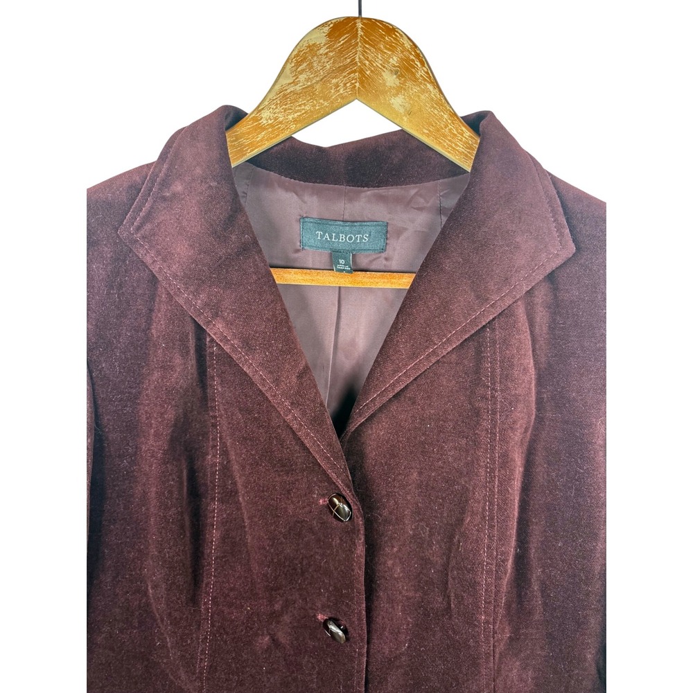 Talbots Women's 10 Burgundy Velvet Blazer Jacket Button Front Maroon Work Preppy - Picture 4 of 8
